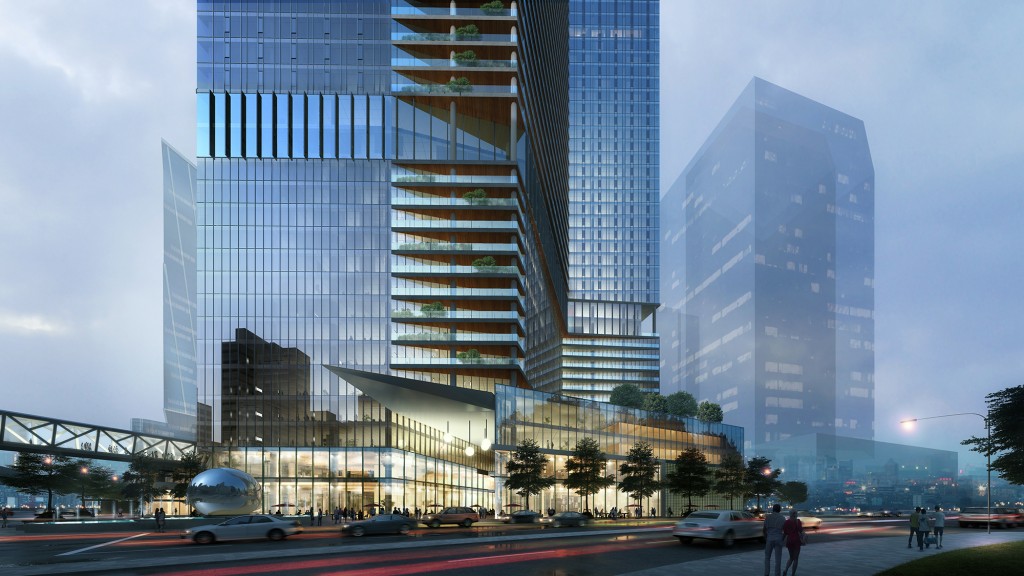 A large building with glass windows.